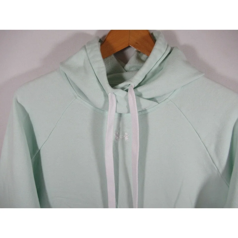 Under Armour Rival Pullover Hoodie Women Large Green Sweatshirt Loose - Picture 2 of 7